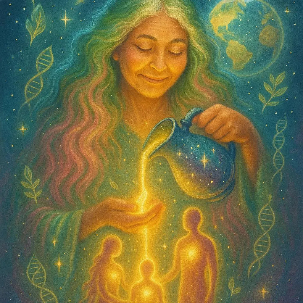 Gaia – She Who Pours Light | White Glossy Ceramic Mug, Spiritual Gift, Cosmic Mother Art