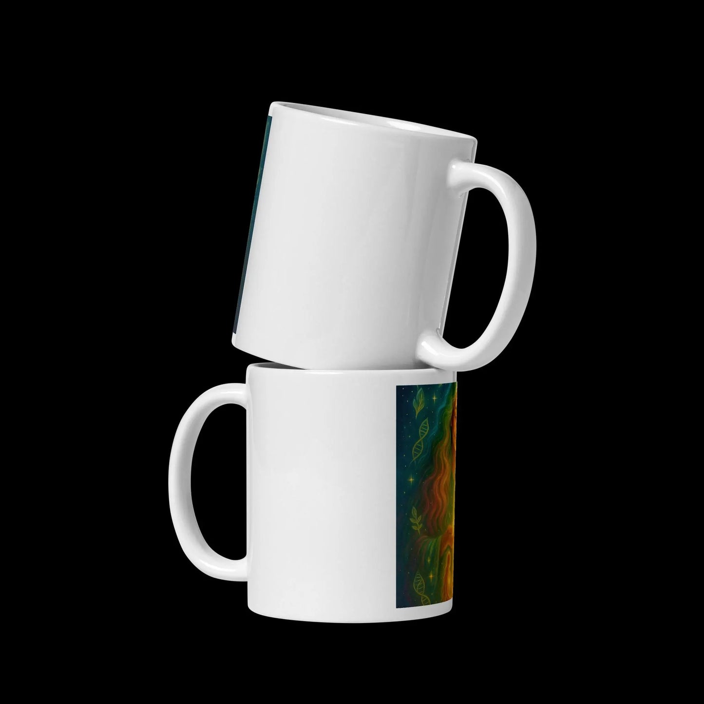 Gaia – She Who Pours Light | White Glossy Ceramic Mug, Spiritual Gift, Cosmic Mother Art